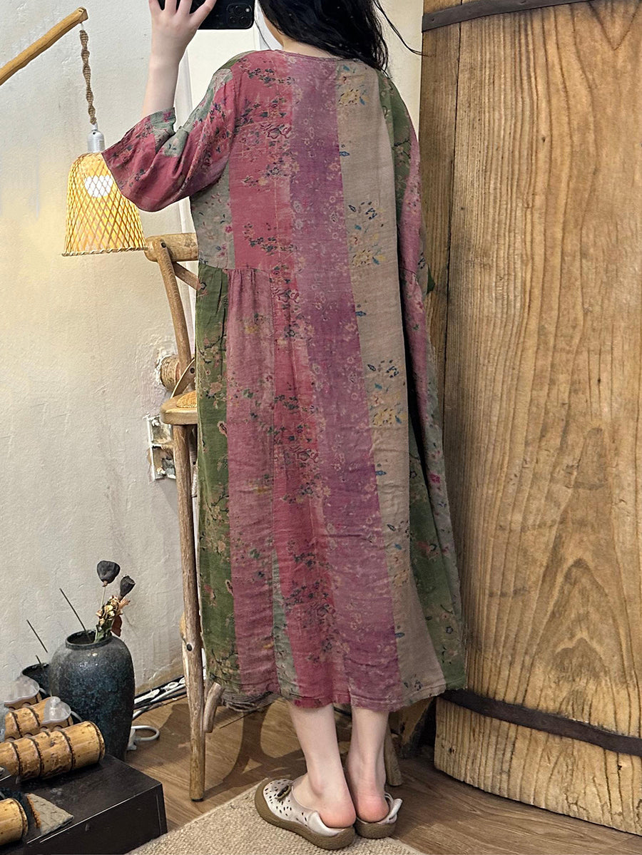 Plus Size Damen Sommer Vintage Gespleißtes Baumwollkleid mit Schnalle