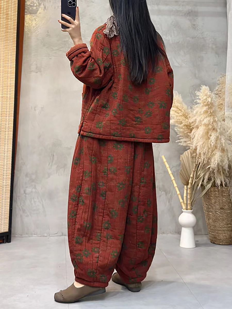 Übergröße Damen Vintage Blumen Baumwolle gepolsterte Hose