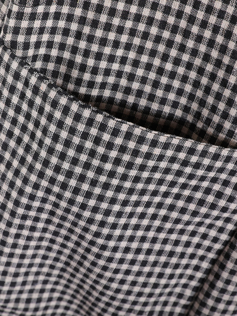 Übergröße Damen Casual Plaid Schrägverschluss Knopf Lockeres Kleid