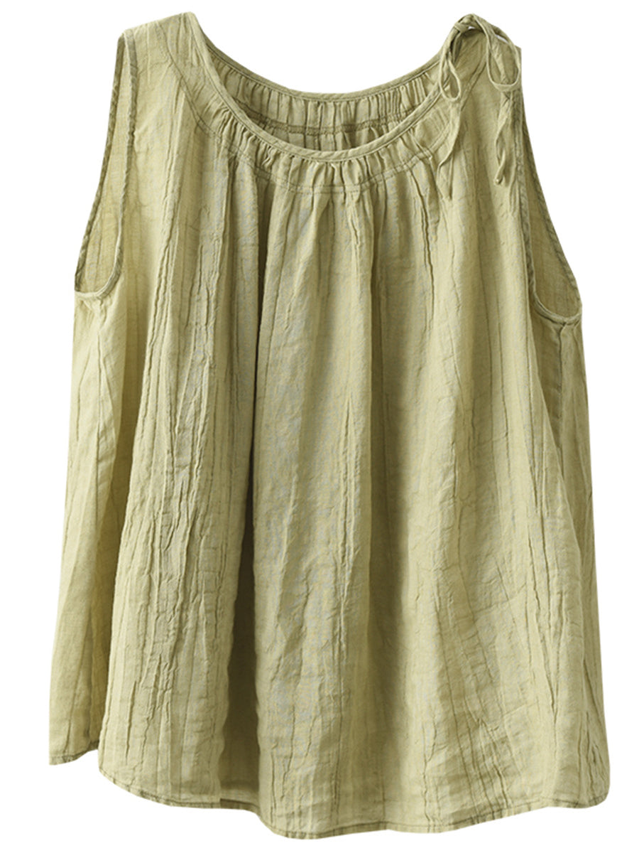 Übergröße Damen Retro Solid Loose Kordelzug Ramie Weste