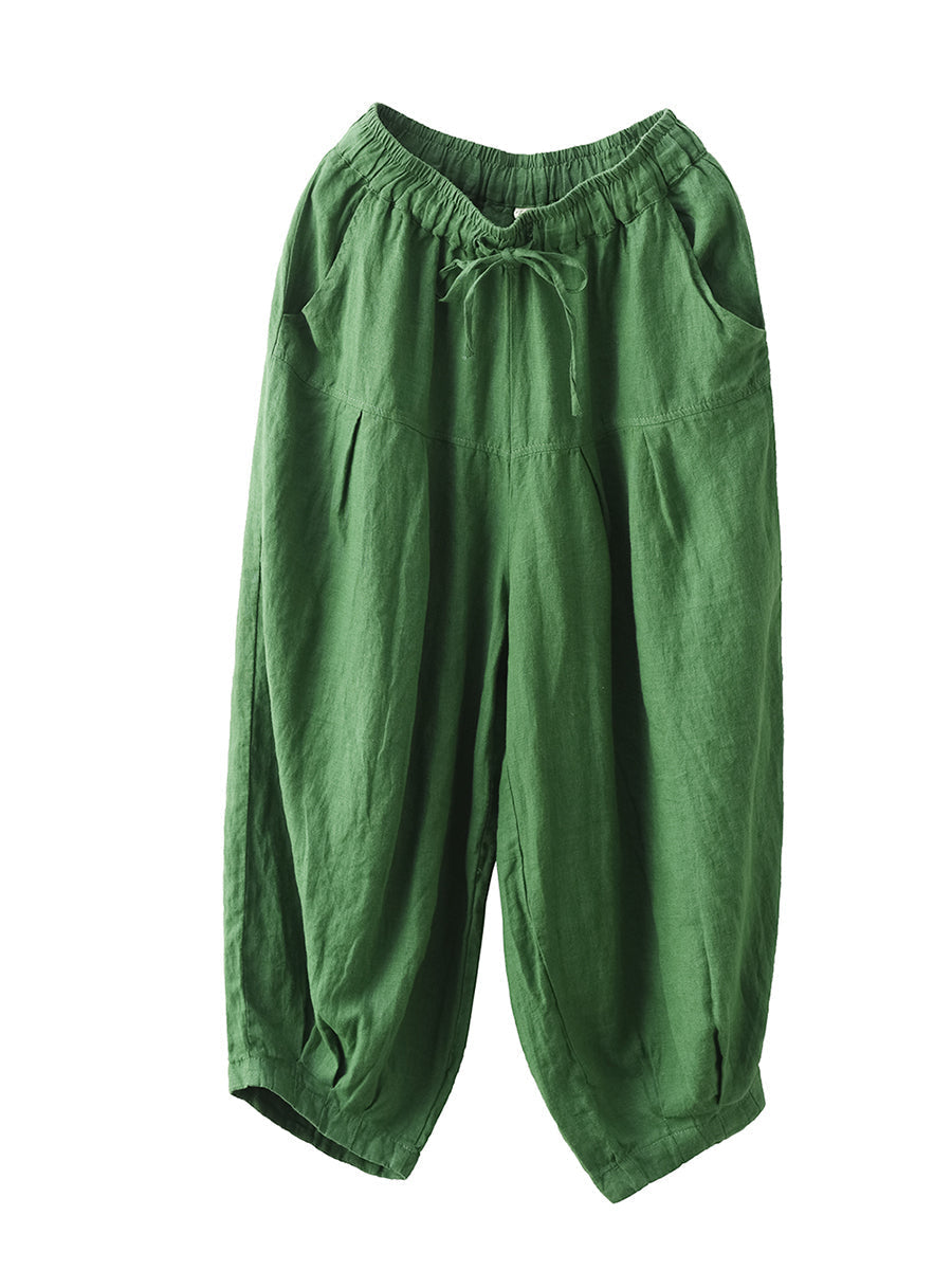 Plus Size Damen Sommer Einfarbige Haremshose mit Taschenfalten und Kordelzug