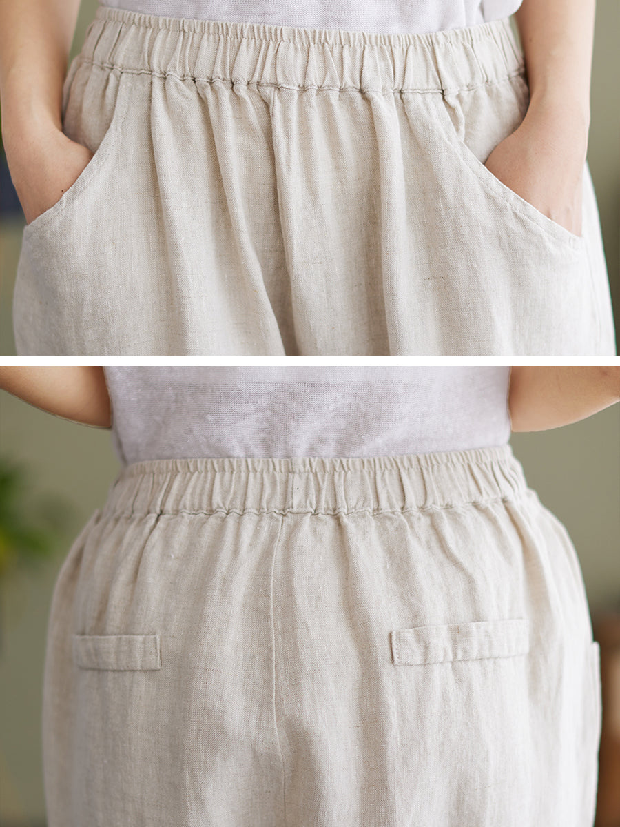 Lockere Hose aus Leinen mit weitem Bein für Damen in Übergröße