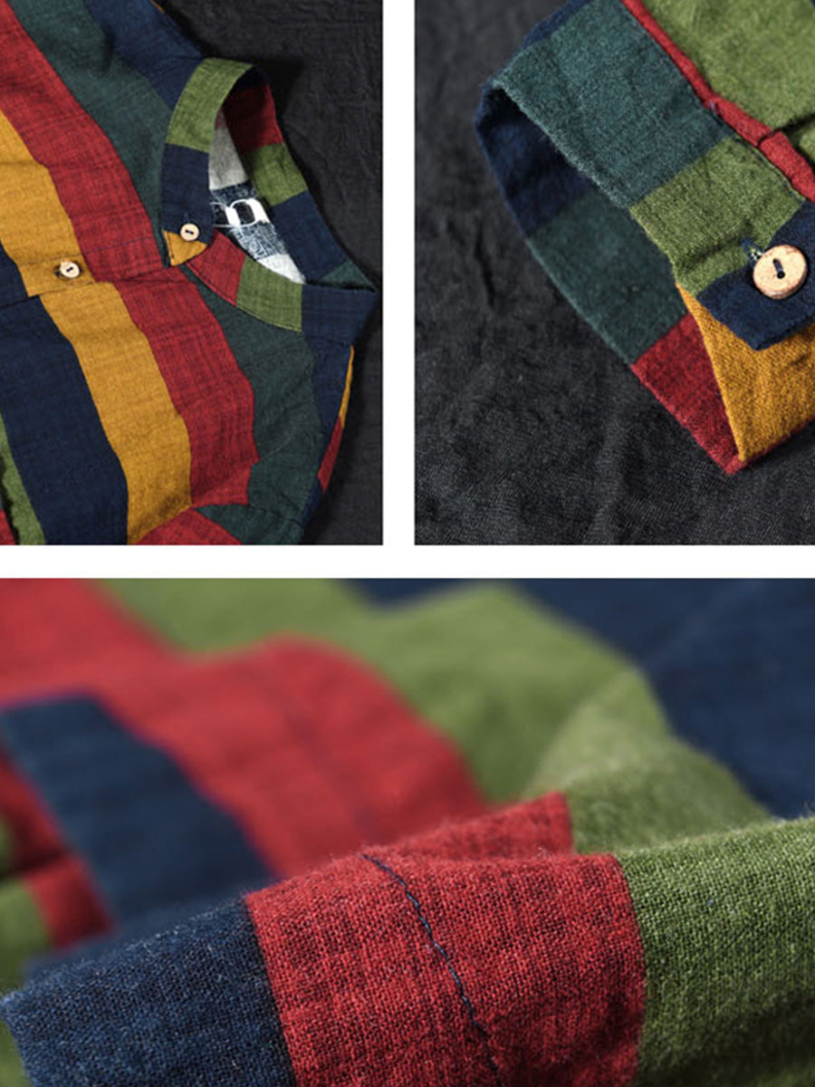 Gestreiftes Vintage-Langarmhemd aus 100 % Baumwolle in Übergröße