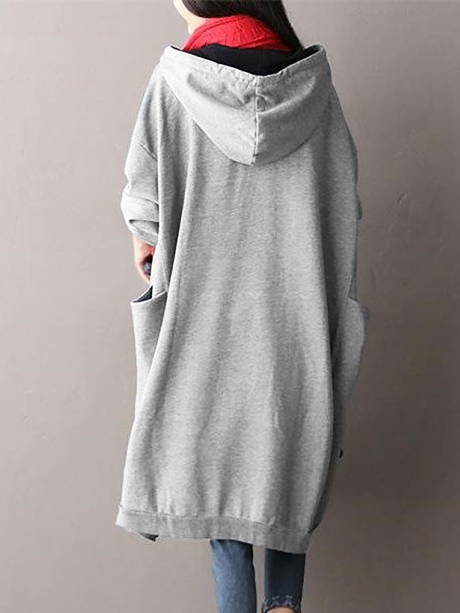 Lässiges Kleid mit Kapuze und rotem Herzmuster für Damen in Übergröße