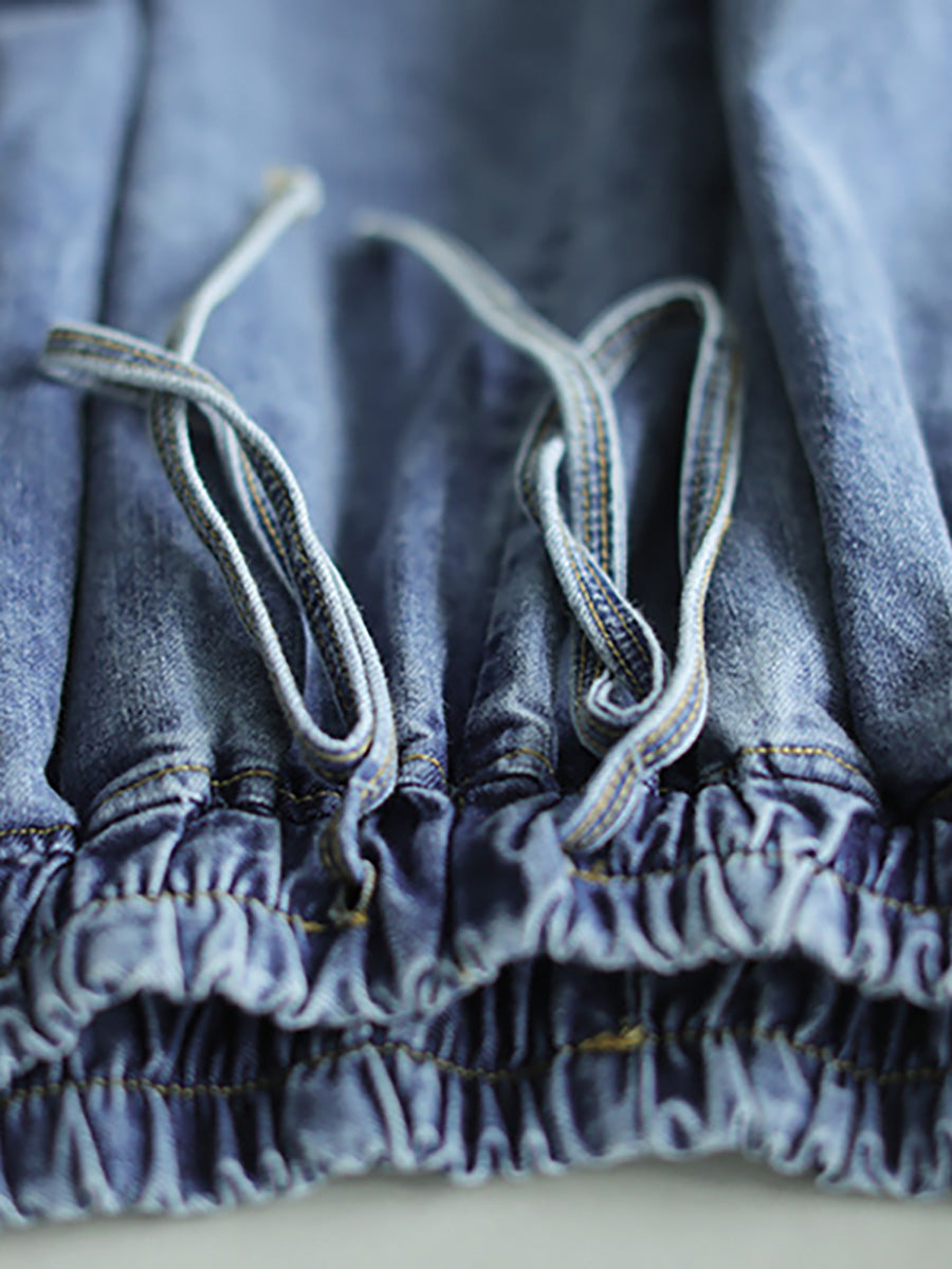 Lässige Jeanshose mit weitem Bein und Kordelzug in Übergröße in Blau