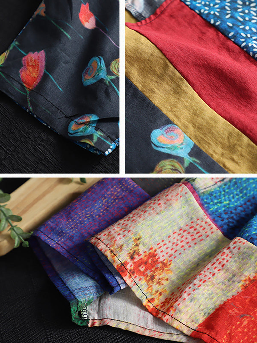Sommer-T-Shirt aus Leinen mit Blumenmuster für Damen in Übergröße
