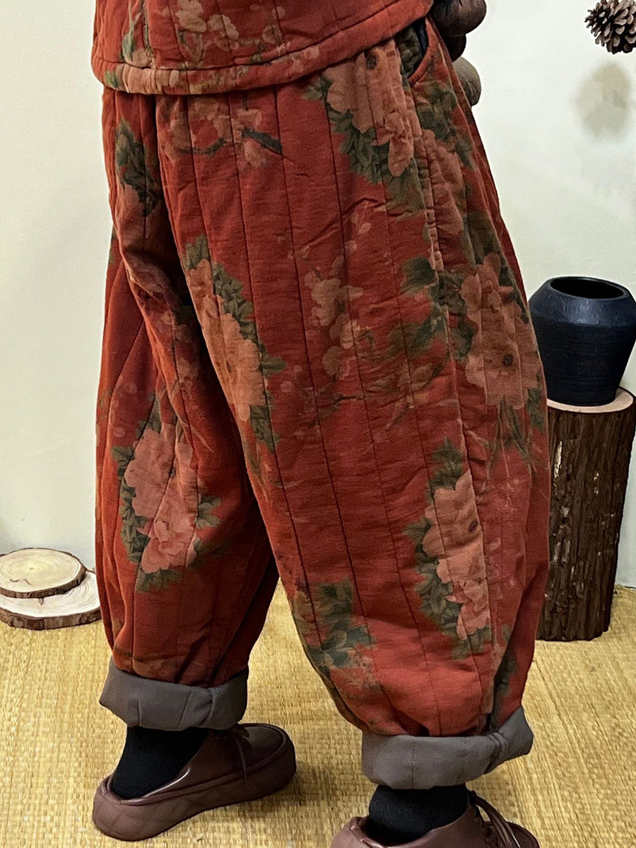 Übergröße - Herbstliche Vintage-Haremshose mit Blumenmuster