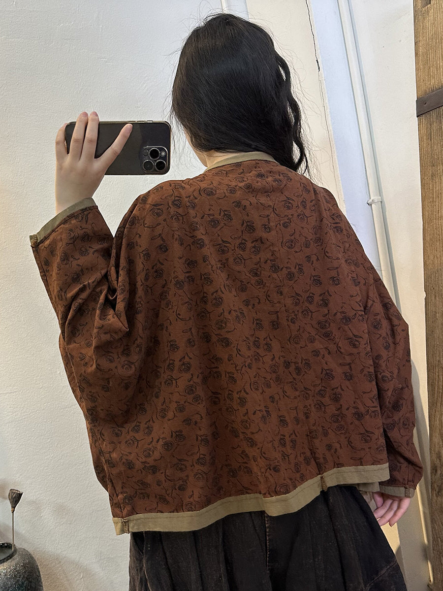 Chemise boutonnée à poches épissées à fleurs vintage pour femmes grande taille