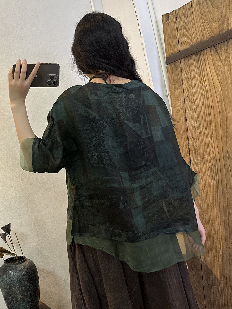 Übergröße Damen Vintage Blumen Knopfleiste Hemd