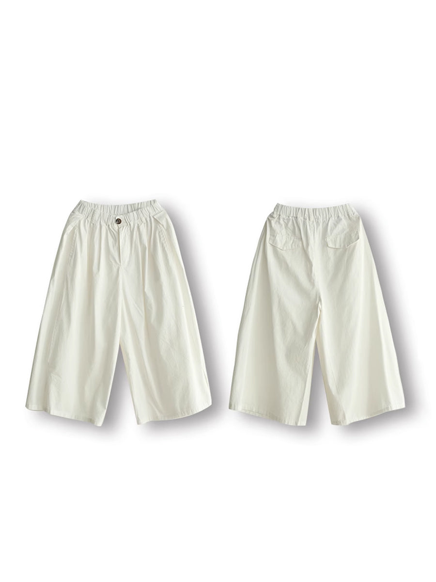 Pantalon d'été décontracté en coton à jambes larges et poches solides pour femmes de grande taille