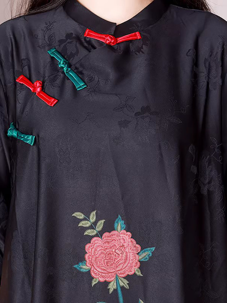 Übergröße Damen Ethnische Blume A-Form Lockeres Kleid