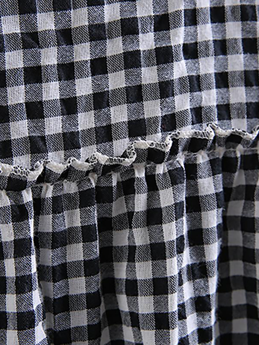 Übergröße, 100 % Baumwolle, kurzärmliges kariertes Kleid