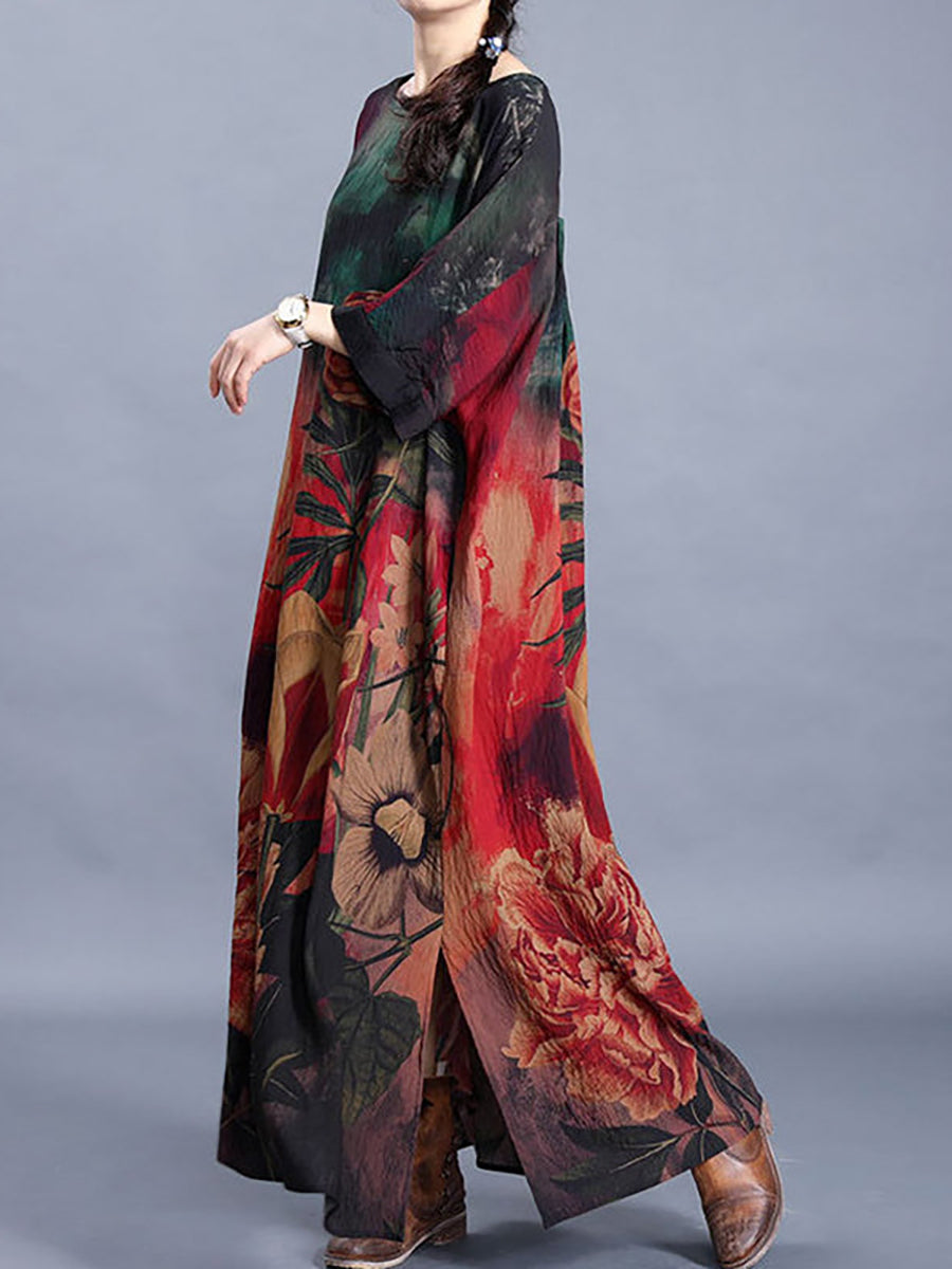 Lässiges Maxikleid mit Retro-Blumenmuster für Damen in Übergröße