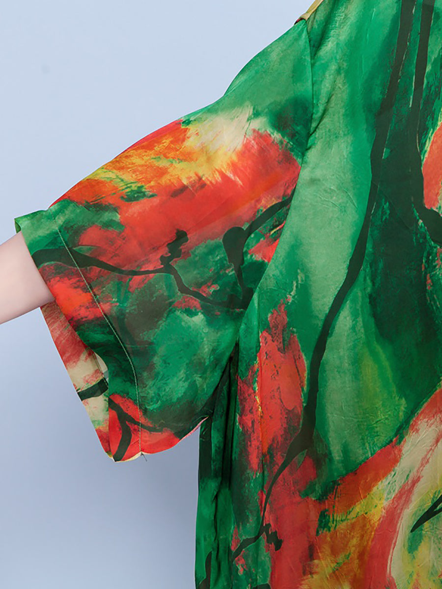 Übergröße – Lockeres Sommerkleid mit Dreiviertelärmeln und Aufdruck für Damen