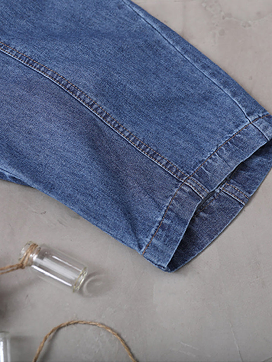 Lockerer, einfarbiger Denim-Hoodie mit Kordelzug in Übergröße