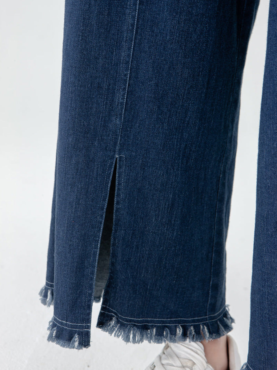 Übergröße - Damenhose mit Taschen, Quasten und geschlitztem Saum
