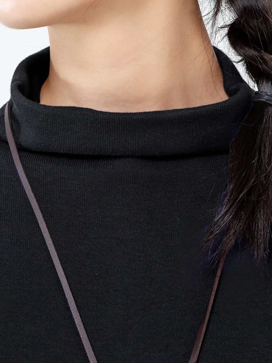 Große Größen - Rollkragen-T-Shirt mit langen Ärmeln in Volltonfarbe für Damen