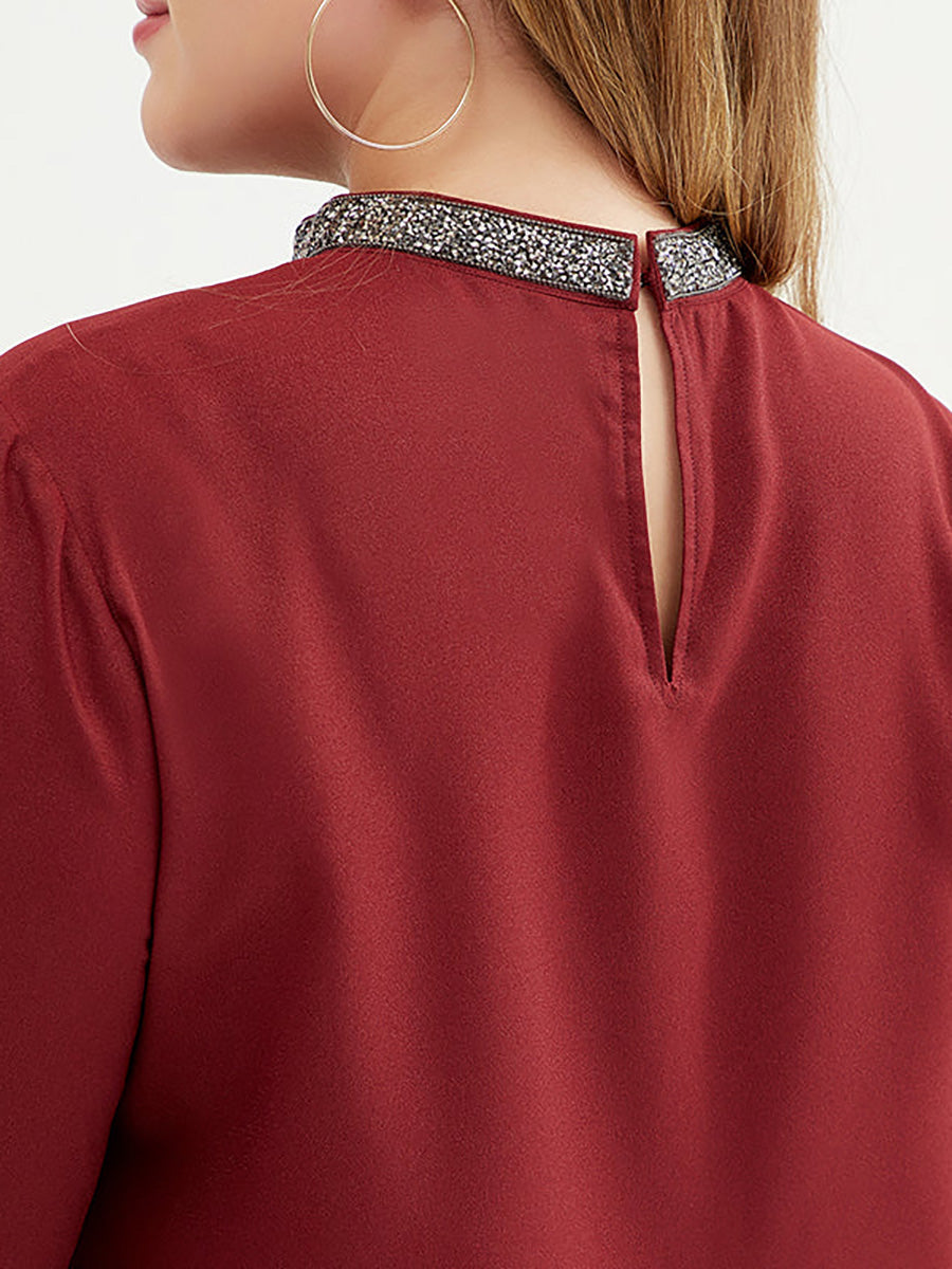 T-Shirt in Übergröße für Damen mit 3/4-Ärmeln und einfarbiger Optik