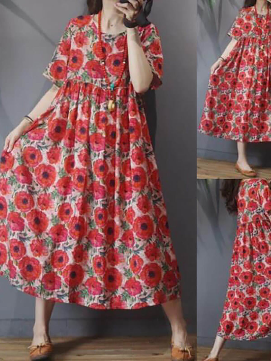 Übergröße – Lässiges Kurzarmkleid im Vintage-Stil für Damen mit Blumenmuster