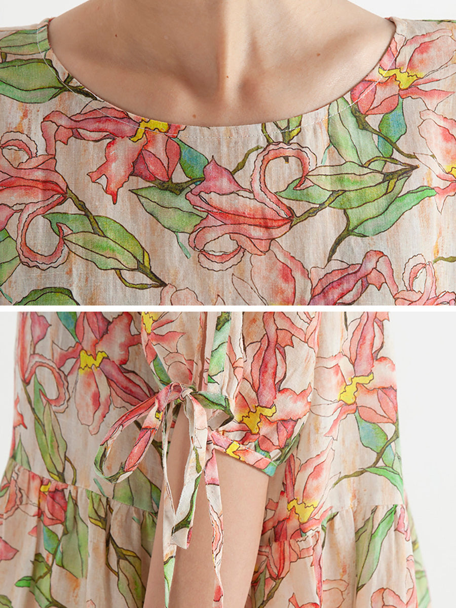 Übergröße, Blumen-Ramie, Sommer, kurzärmliges, lockeres Kleid