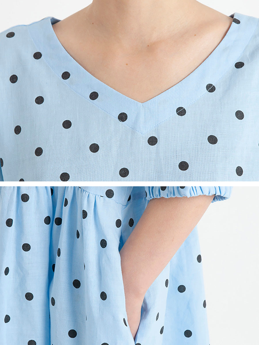 Plus Size Plissiertes Sommerkleid mit V-Ausschnitt und kurzen Ärmeln