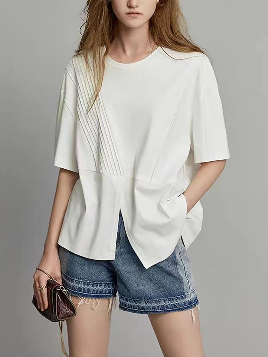 Plus Size Damen Sommer Casual Split Saum Falten Spliced ​​Solid Shirt