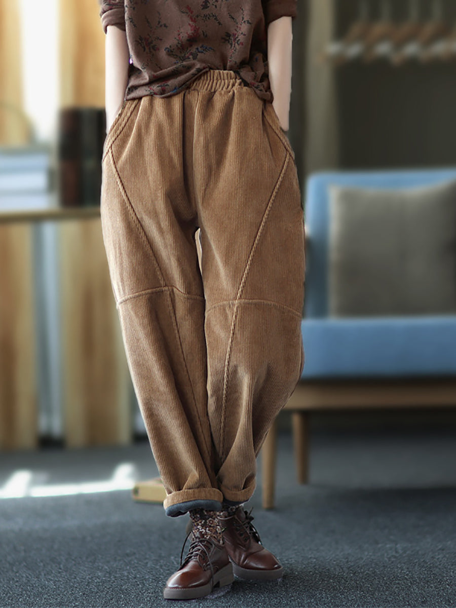 Plus Size Damen Vintage Solide Spliced ​​Thicken Hose