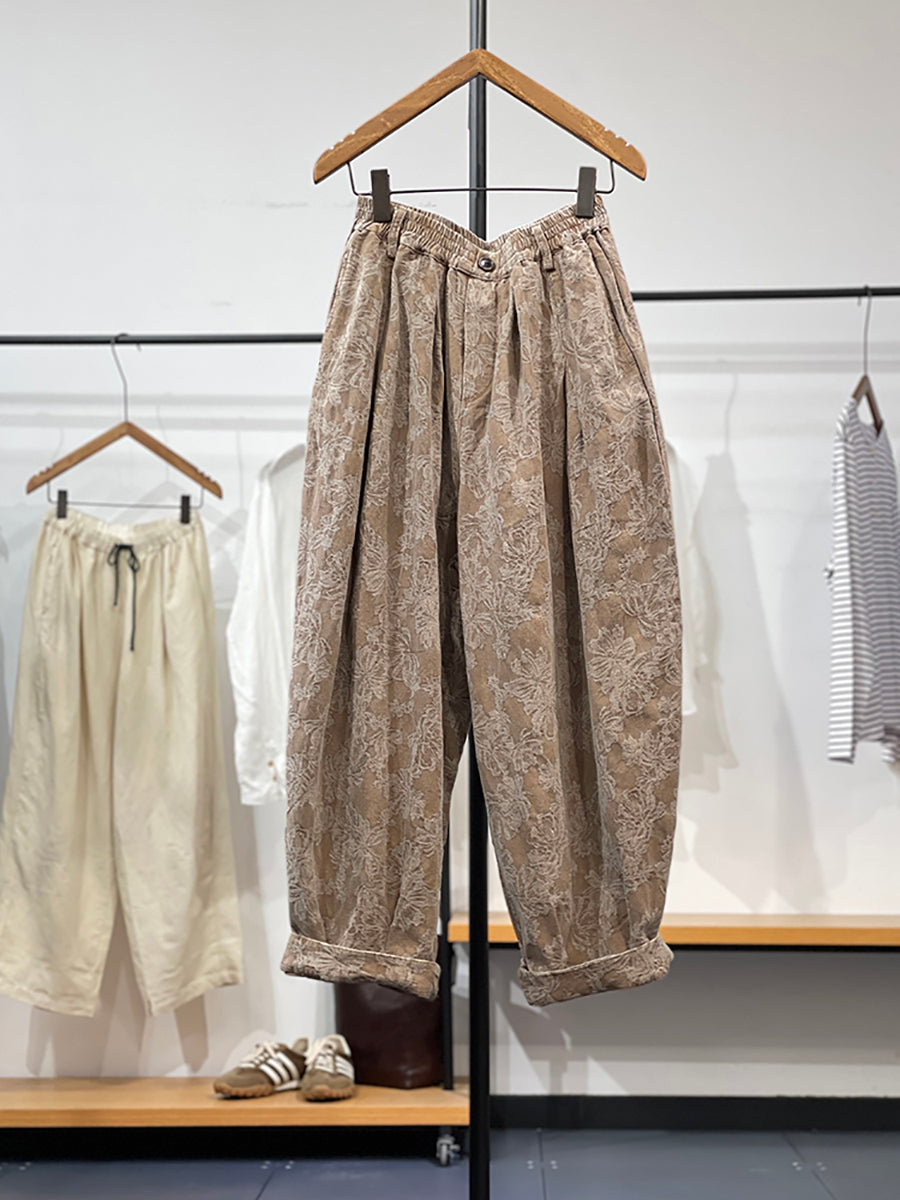 Lockere Hose aus Jacquard mit Vintage-Blumenmuster für Damen in Übergröße