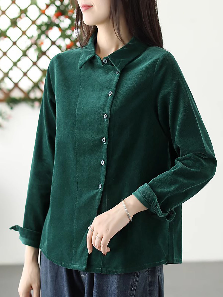 Plus Size Damen Herbst Solide Croduroy Strickjacke Shirt