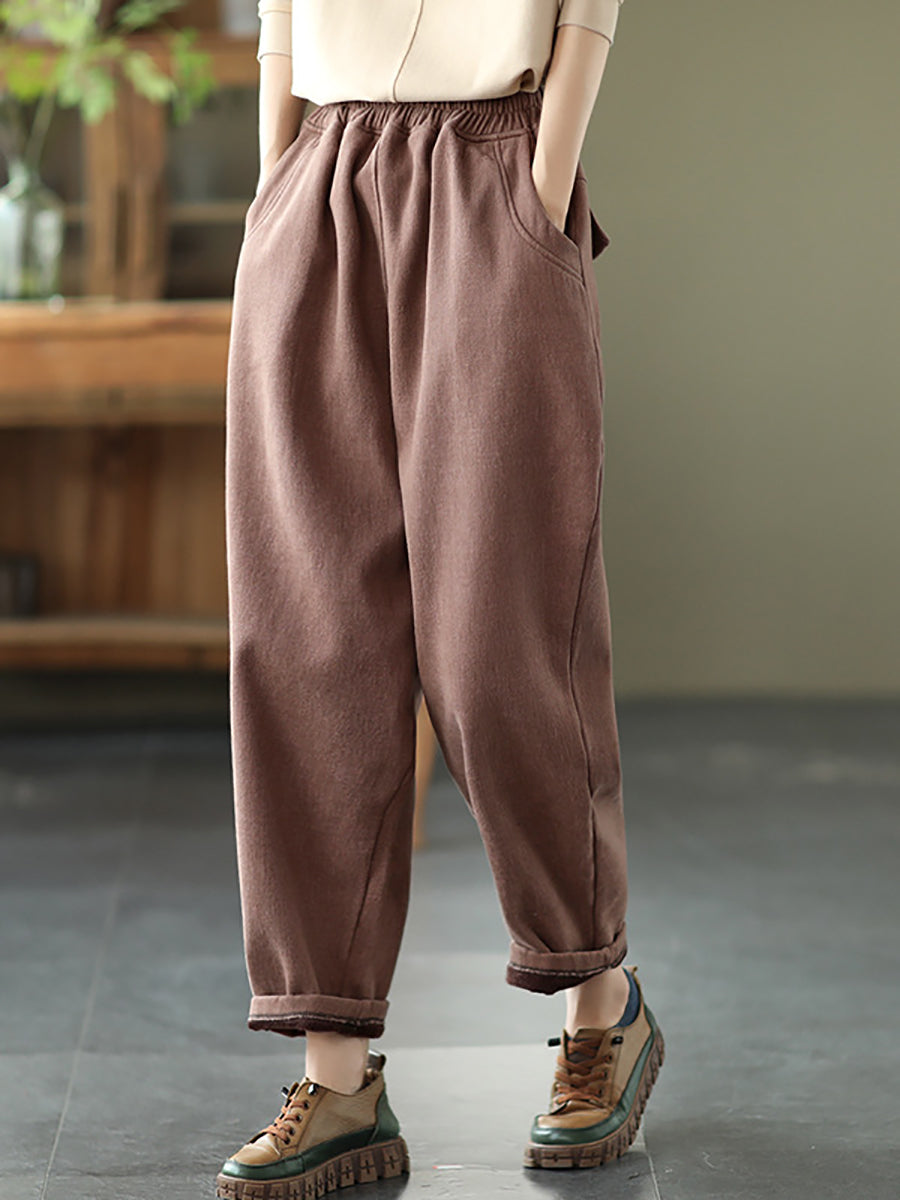 Plus Size Damen Herbst Verdicken Reine Farbe Haremshose