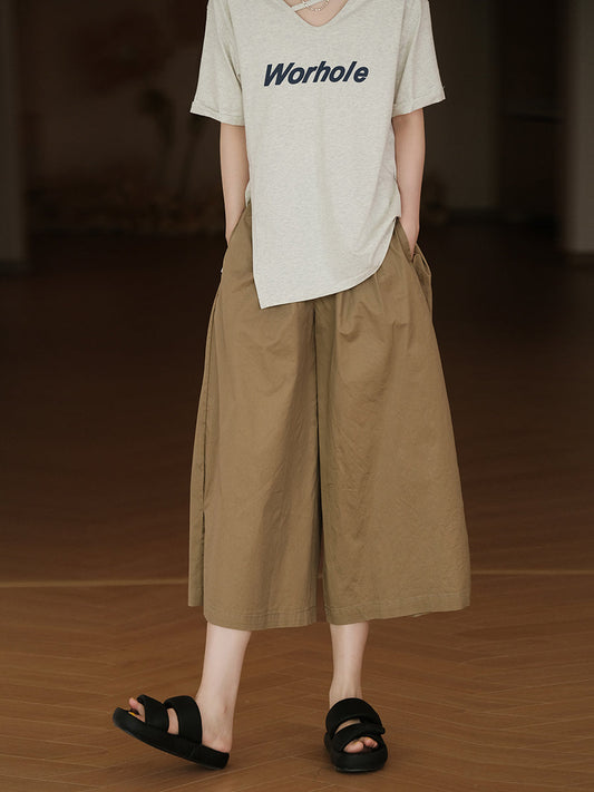 Pantalon d'été décontracté en coton à jambes larges et poches solides pour femmes de grande taille