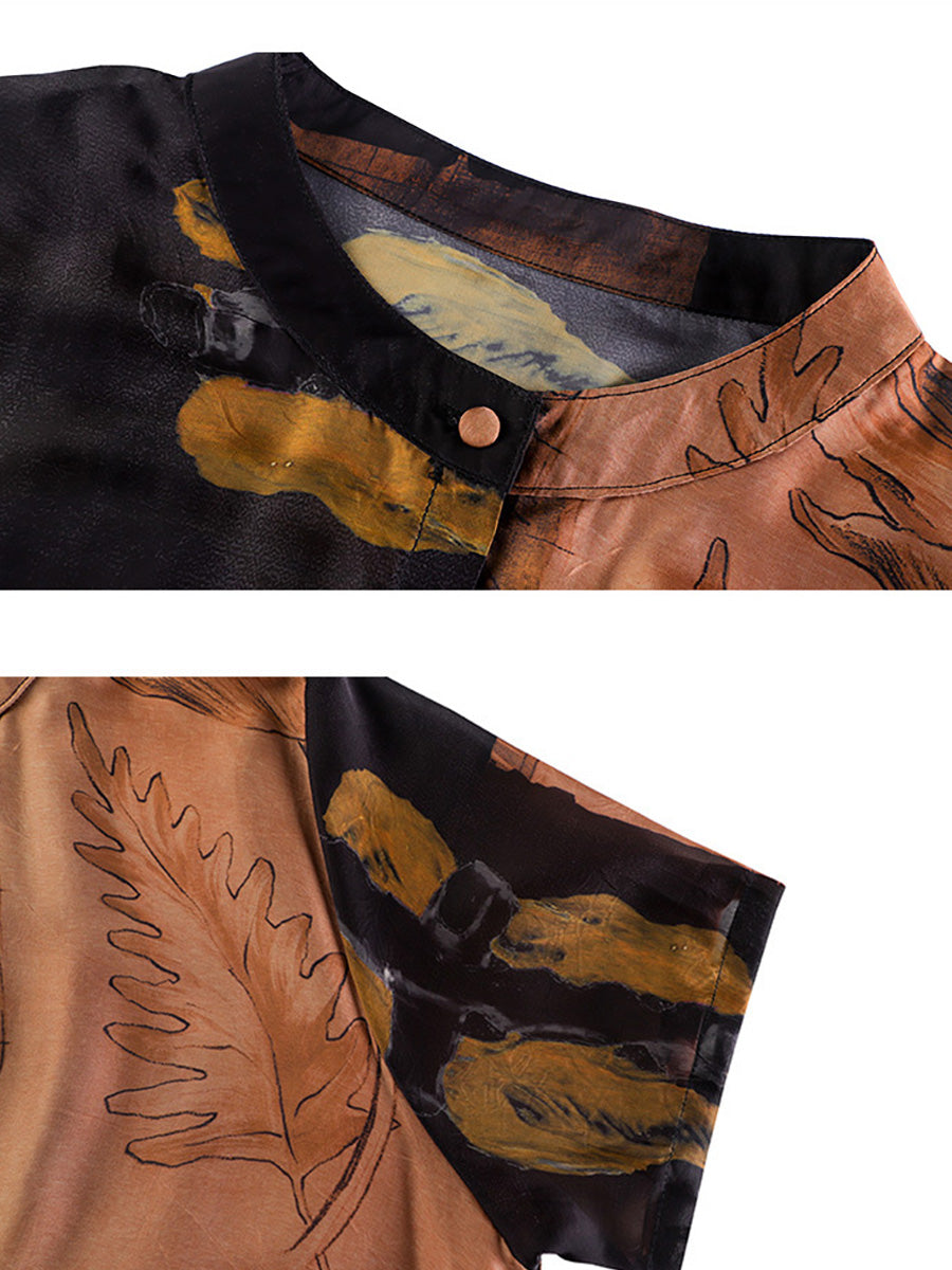 Übergröße Damen Artsy Flower Spliced ​​Langes Hemd + Hose
