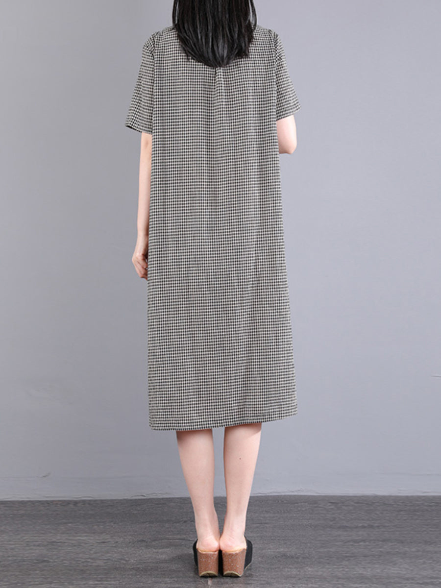 Übergröße Damen Casual Plaid Schrägverschluss Knopf Lockeres Kleid
