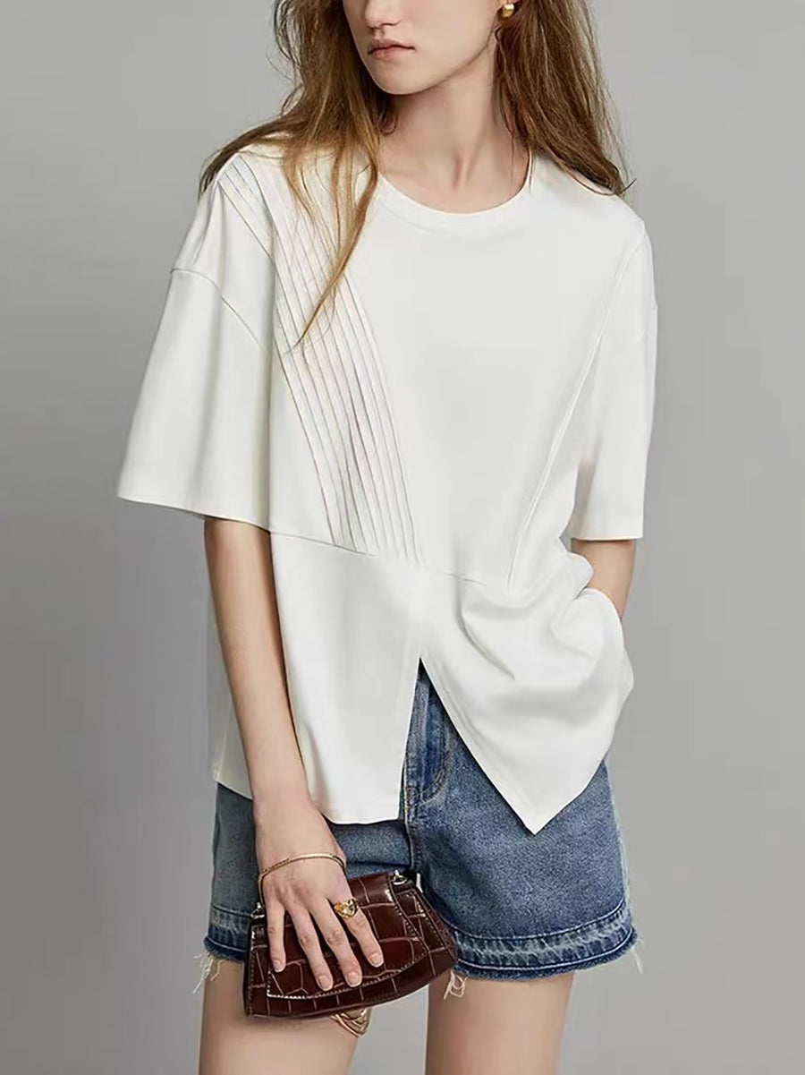Plus Size Damen Sommer Casual Split Saum Falten Spliced ​​Solid Shirt