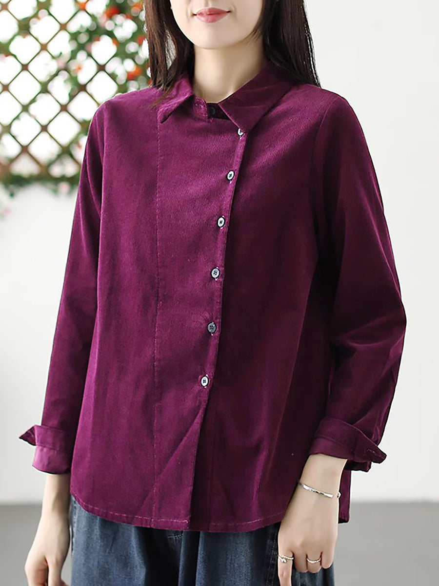 Plus Size Damen Herbst Solide Croduroy Strickjacke Shirt