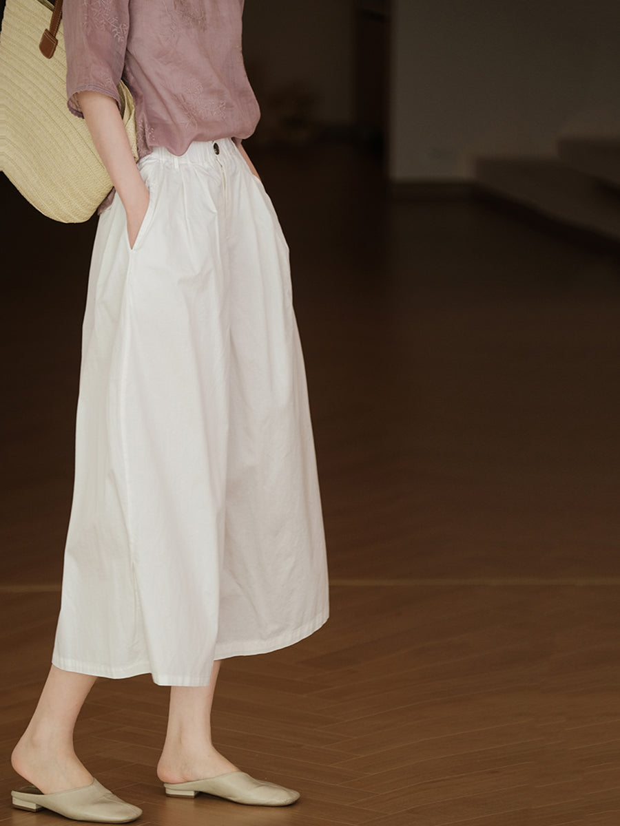 Übergröße Damen Sommer Casual Solid Pocket Weites Bein Baumwollhose
