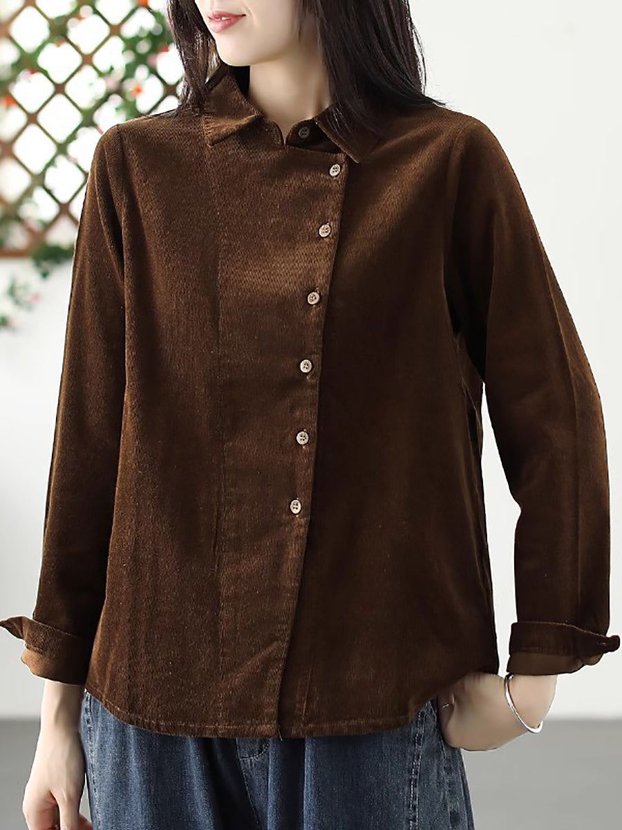 Plus Size Damen Herbst Solide Croduroy Strickjacke Shirt