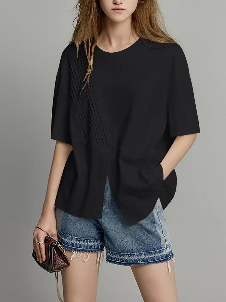 Plus Size Damen Sommer Casual Split Saum Falten Spliced ​​Solid Shirt