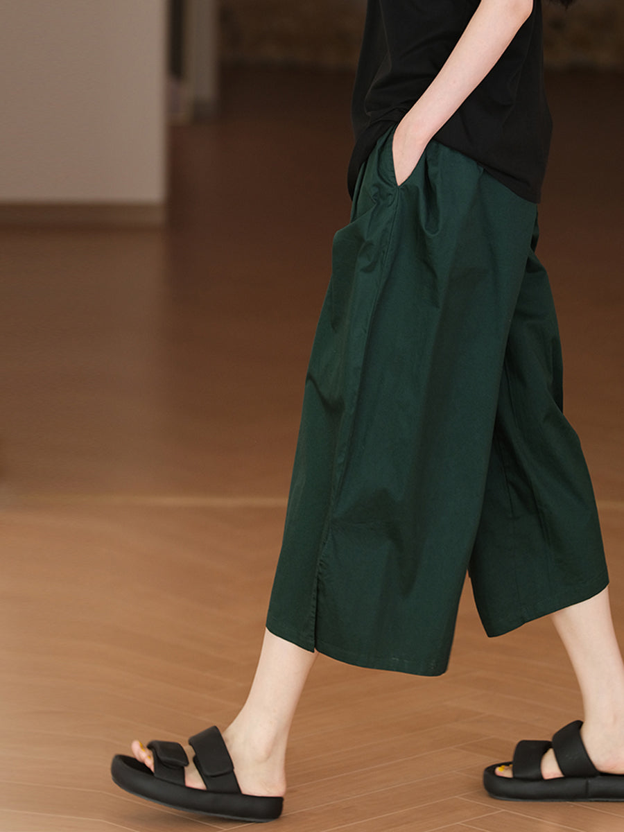 Übergröße Damen Sommer Casual Solid Pocket Weites Bein Baumwollhose