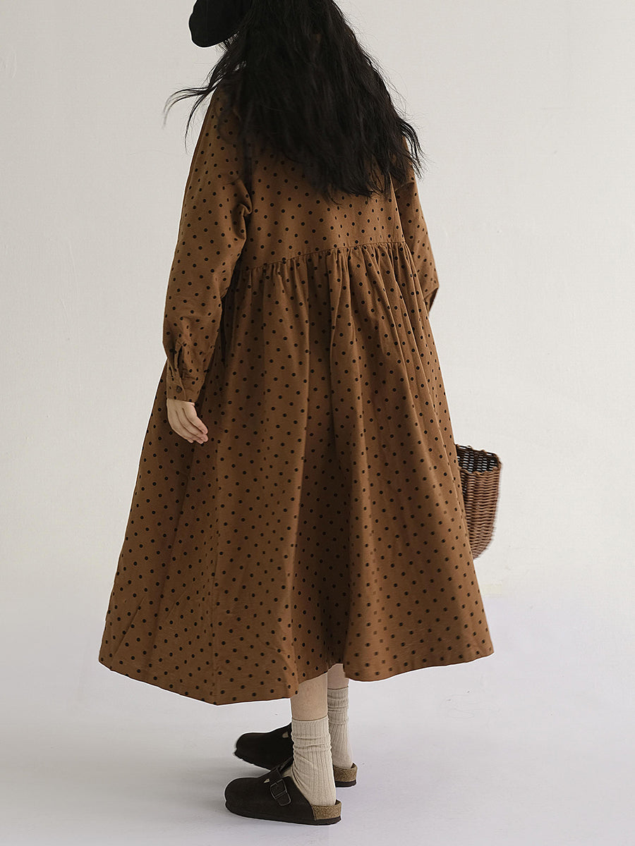Übergröße Damen Vintage Kleid mit Punkten und Falten