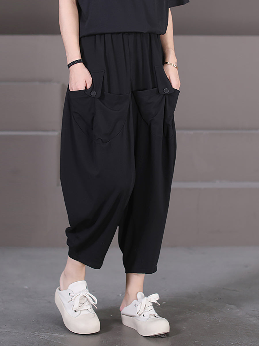 Plus Size Damen Sommer Casual Solid Loose Pocket Haremshose