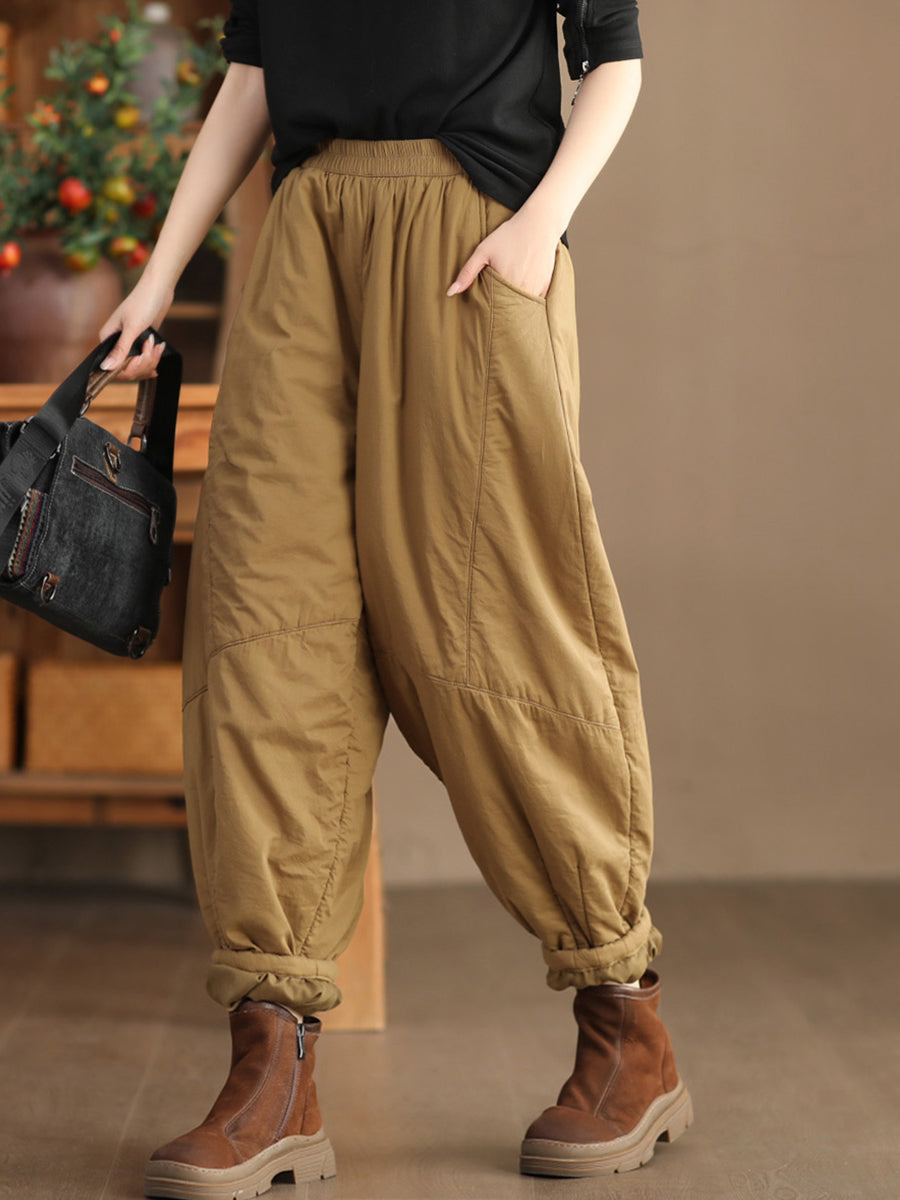 Plus Size Damen Vintage Solide Gespleißte Gepolsterte Haremshose