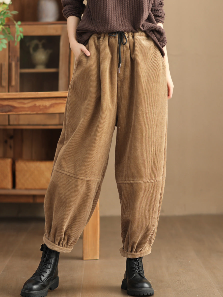 Lässige, einfarbige, lockere Hose mit Fleecefutter für Damen in Übergröße