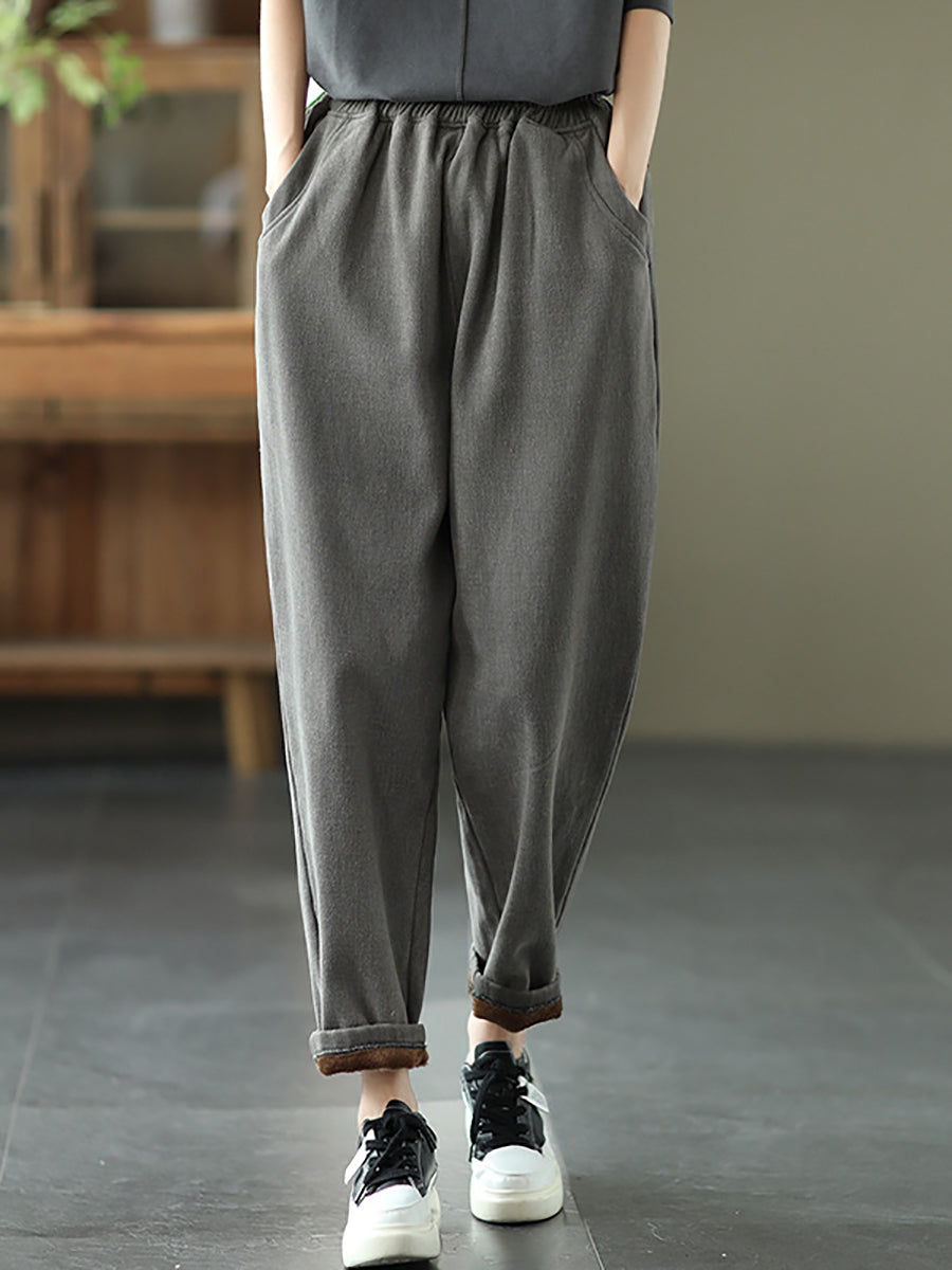 Plus Size Damen Herbst Verdicken Reine Farbe Haremshose