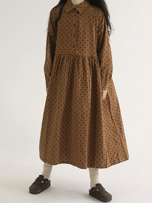 Übergröße Damen Vintage Kleid mit Punkten und Falten