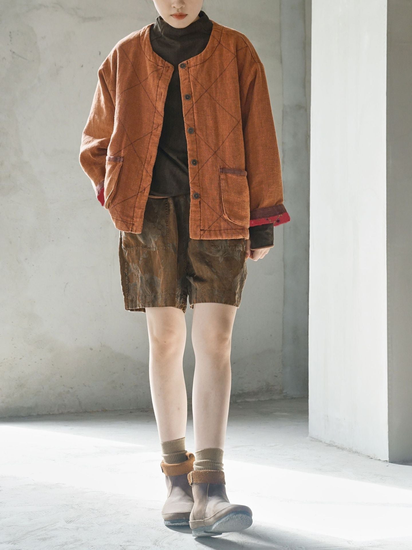 Gepolsterte Winterhose aus Leinen im Vintage-Stil für Damen in Übergröße
