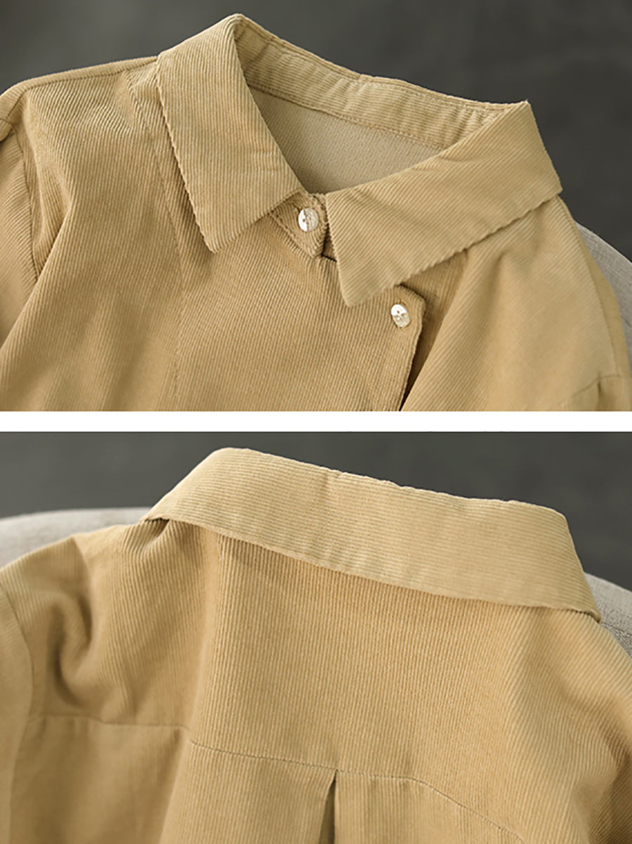 Plus Size Damen Herbst Solide Croduroy Strickjacke Shirt