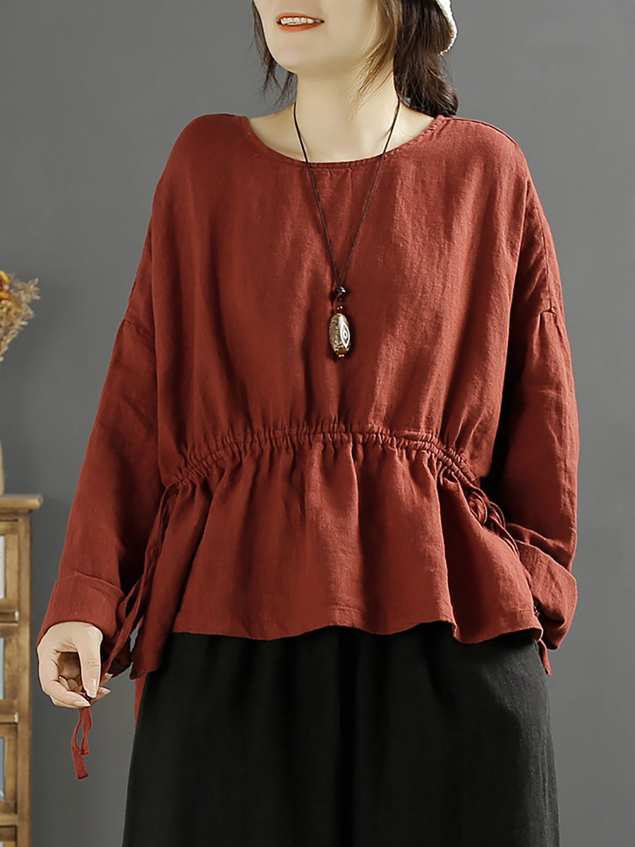 Plus Size Damen Vintage Hemd mit einfarbigen Trägern aus 100 % Leinen