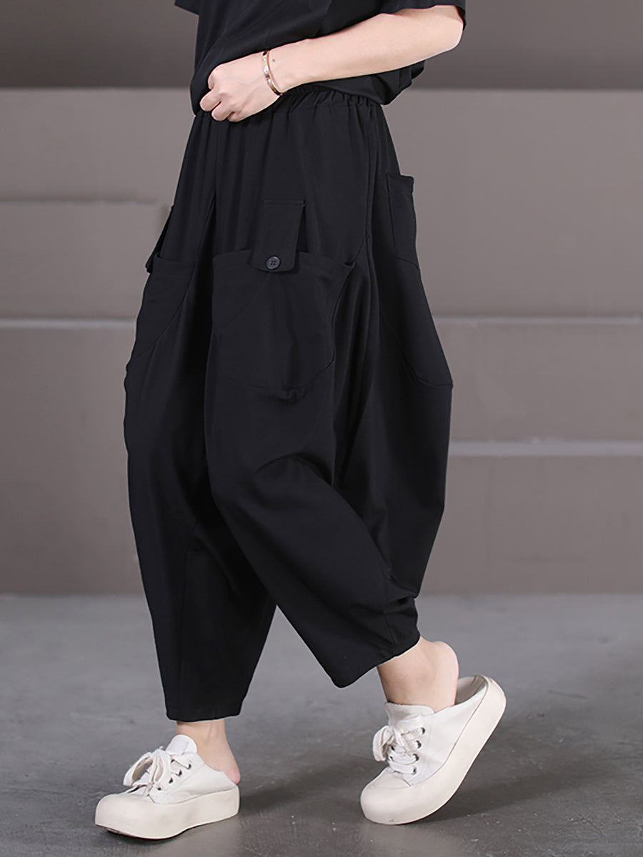 Plus Size Damen Sommer Casual Solid Loose Pocket Haremshose