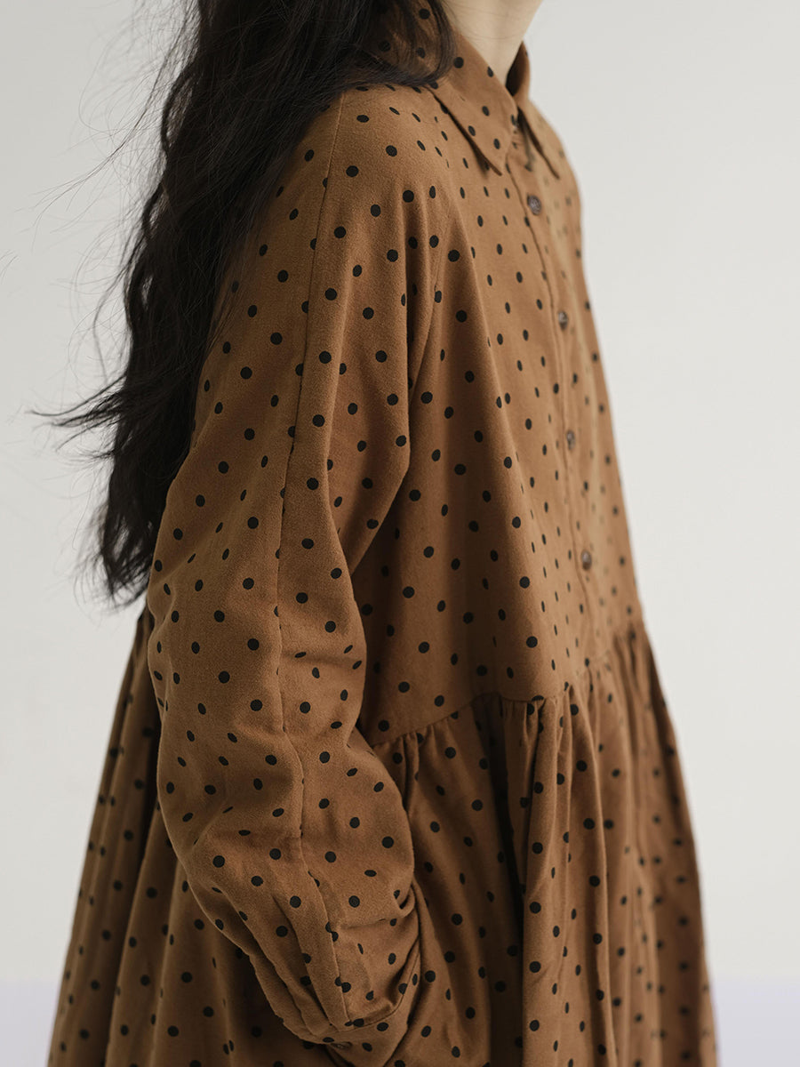 Übergröße Damen Vintage Kleid mit Punkten und Falten